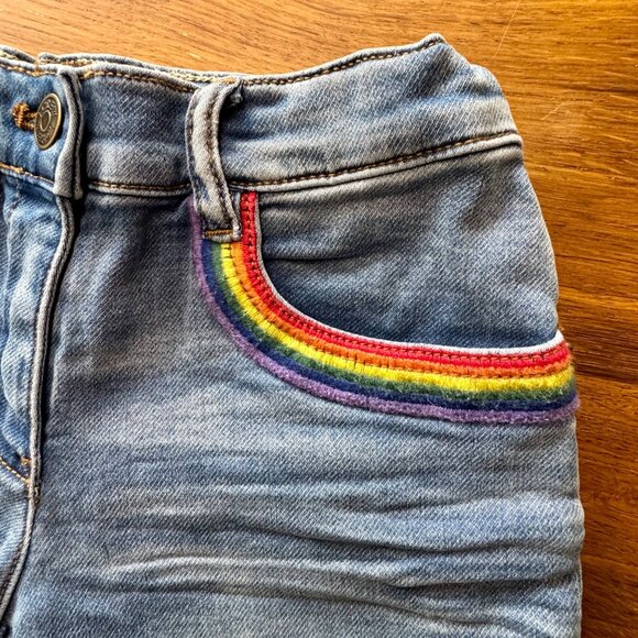 CREWCUTS Rainbow Denim Shorts Girls 8 NWT Jean Short Embroidered Pockets NEW - Picture 3 of 9
